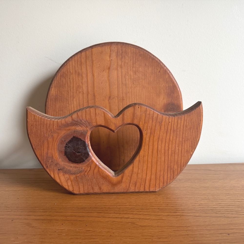 Handmade Wood Wall Hanging Heart Cutout Plate Napkin Organizer Holder